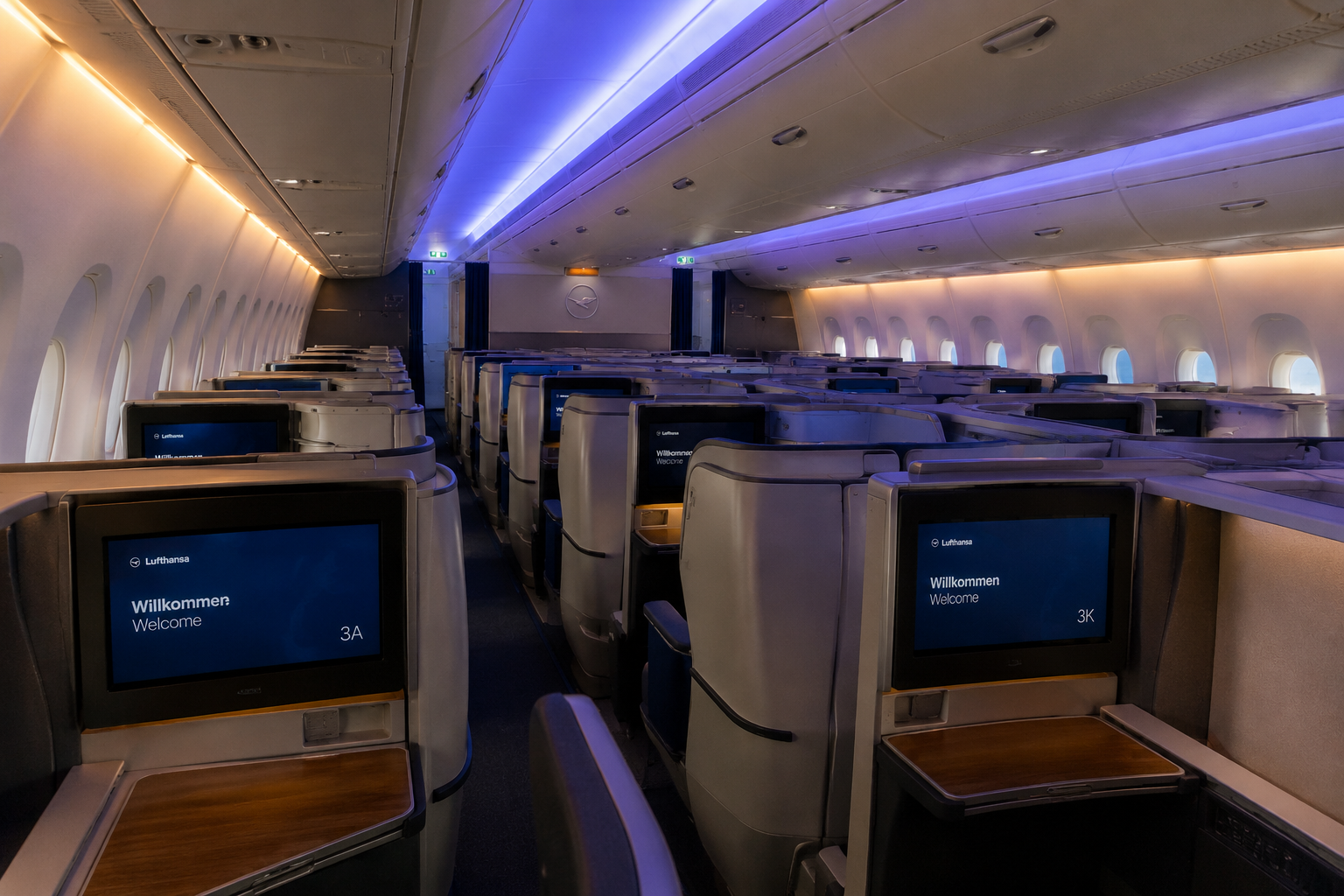ルフトハンザA380のビジネスクラス機内