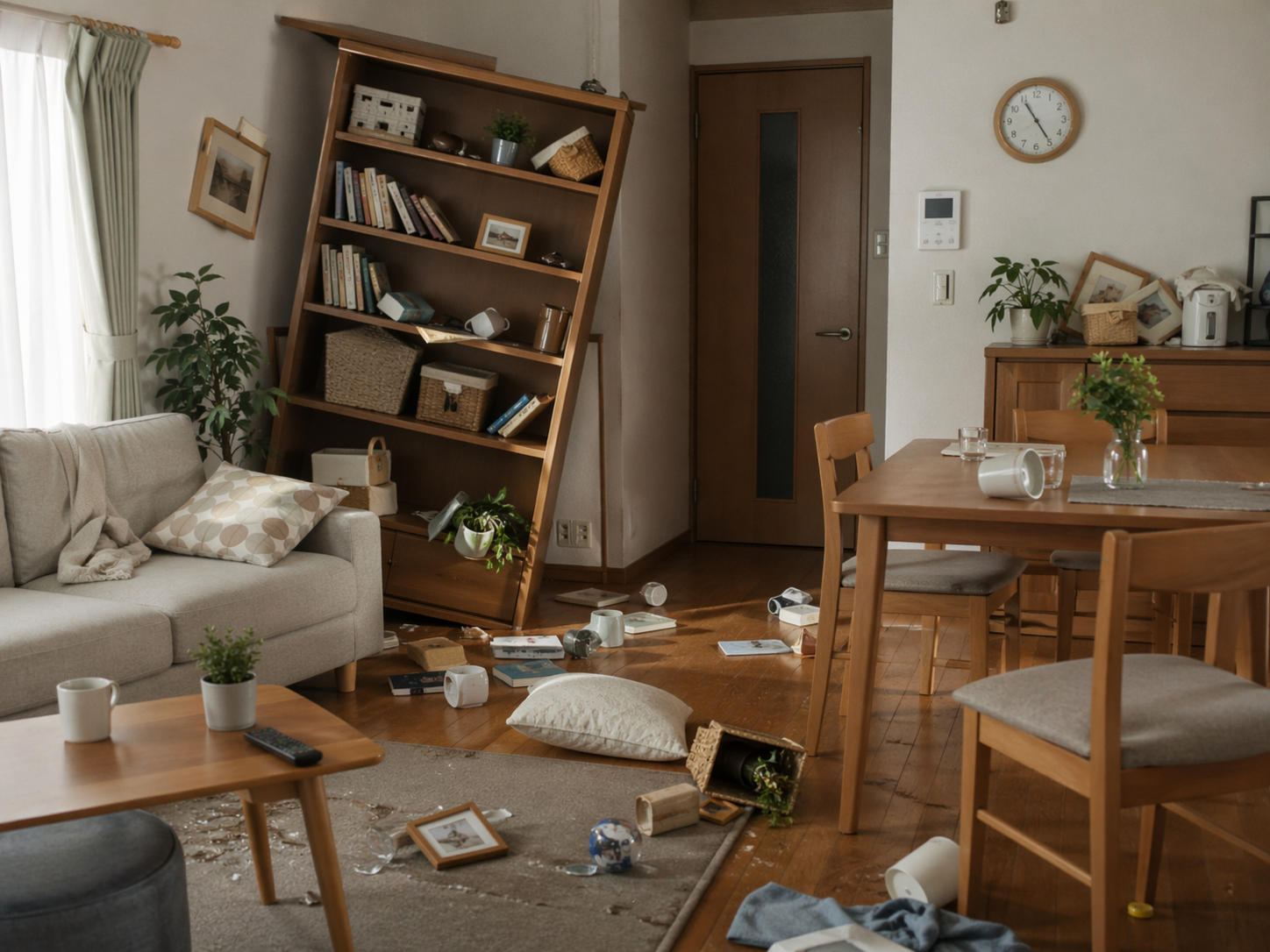 地震で室内が散乱した様子